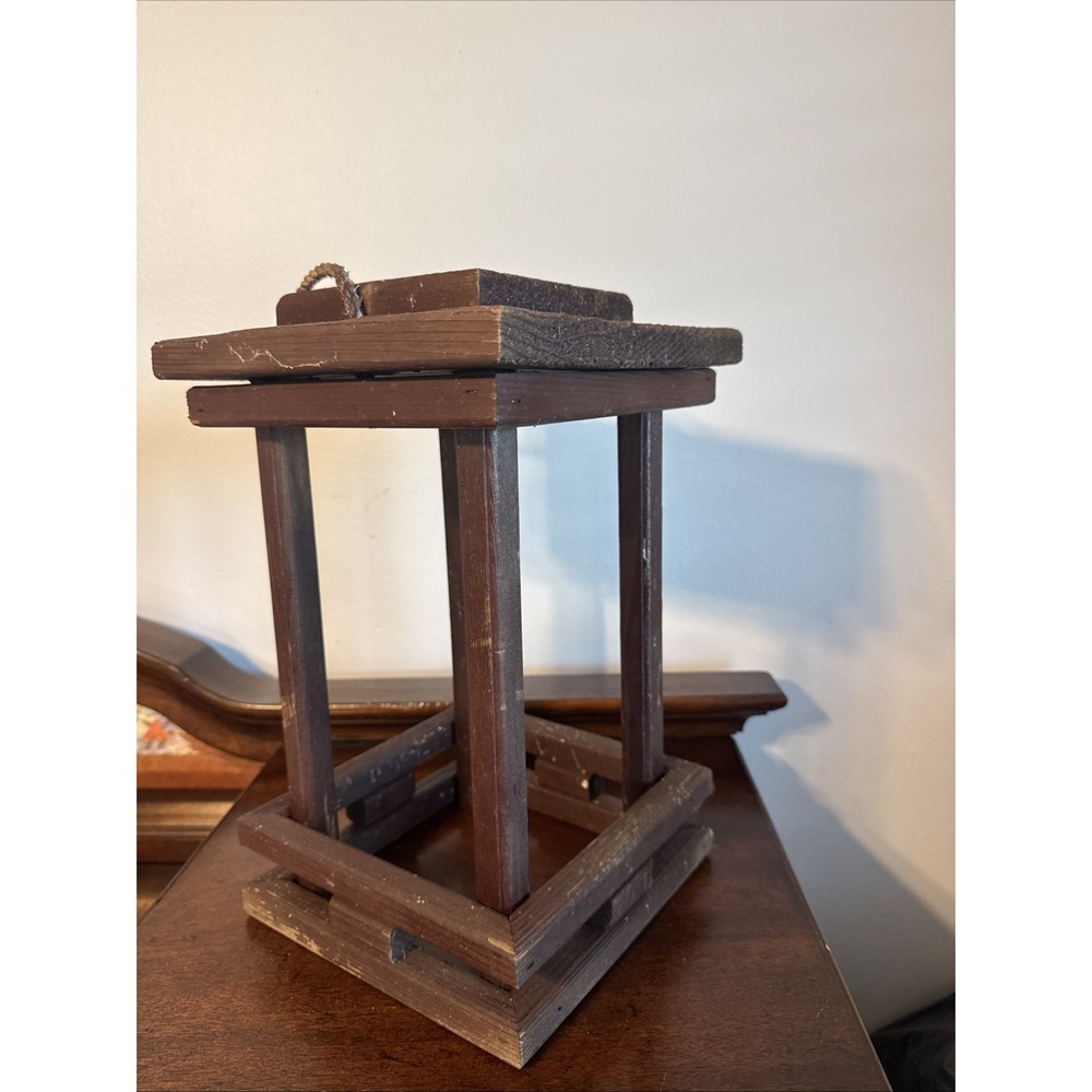 Vintage Wood Handmade Lantern Holder Hook Decorative Sconce 14x9x9"